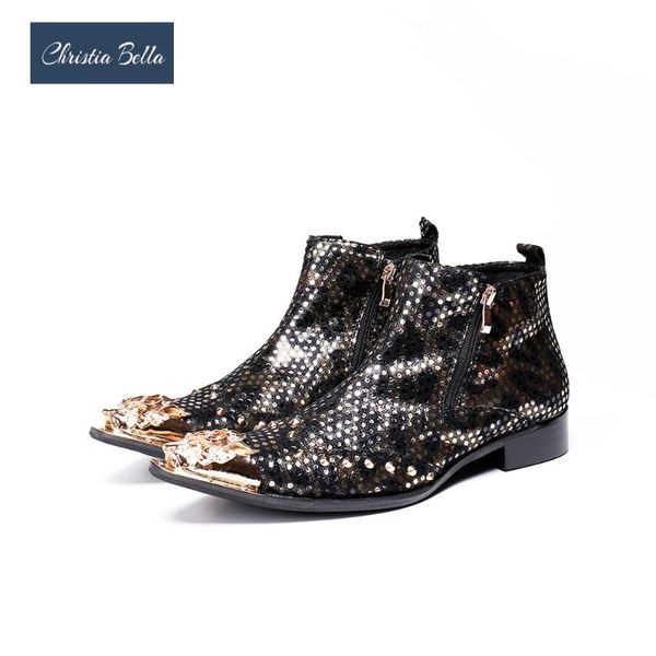 christia bella fashion sequins men ankle boots autumn winter genuine leather metal pointed toe zipper designer formal boots, Black
christia bella fashion sequins men ankle boots autumn winter genuine leather metal pointed toe zipper designer formal boots, Black