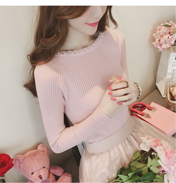 autumn new sweet round neck pullover knitwear wool knitted sweaterpin bead knitwear for women with slim bodysolid color base coat and thin s, White;black
autumn new sweet round neck pullover knitwear wool knitted sweaterpin bead knitwear for women with slim bodysolid color base coat and thin s, White;black