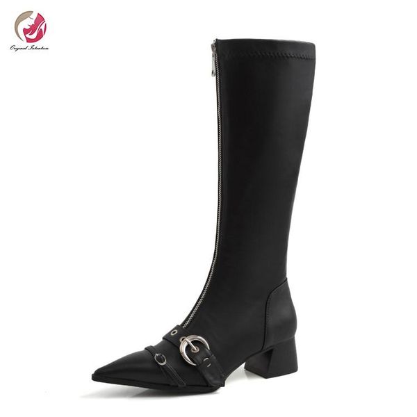 boots original intention knee high rivet lace pointed toe square heels real leather shoes woman casual dress quality, Black
boots original intention knee high rivet lace pointed toe square heels real leather shoes woman casual dress quality, Black