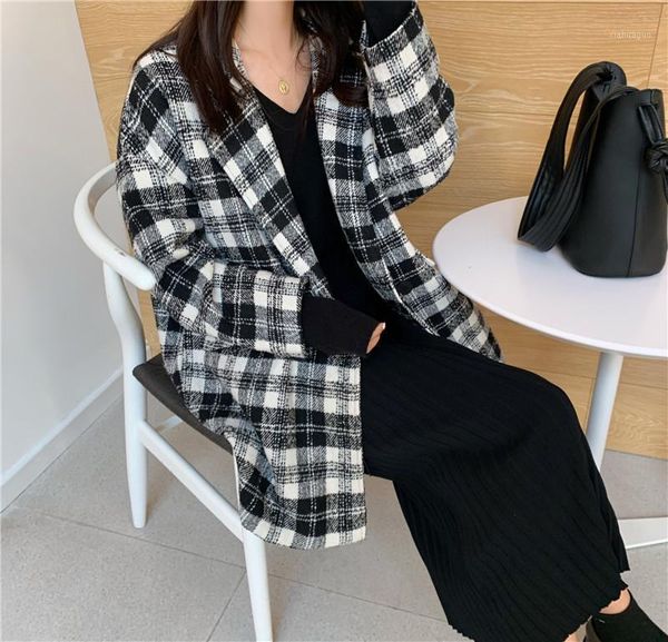 qooth 2020 women vintage plaid blazer single breasted suit japanese office jacket coat spring autumn lady outerwear qt2711, Black;brown
qooth 2020 women vintage plaid blazer single breasted suit japanese office jacket coat spring autumn lady outerwear qt2711, Black;brown