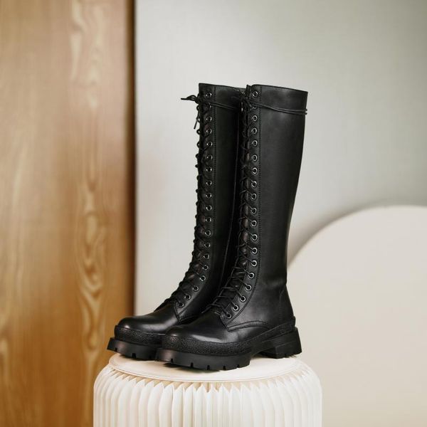 genuine leather party chunky heels knee high boots woman vintage motorcycle boots platform cross tied round toe shoes woman, Black
genuine leather party chunky heels knee high boots woman vintage motorcycle boots platform cross tied round toe shoes woman, Black