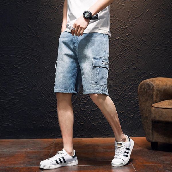 men's jeans hip hop style summer denim shorts straight loose knee length casual cotton tooling, Blue
men's jeans hip hop style summer denim shorts straight loose knee length casual cotton tooling, Blue