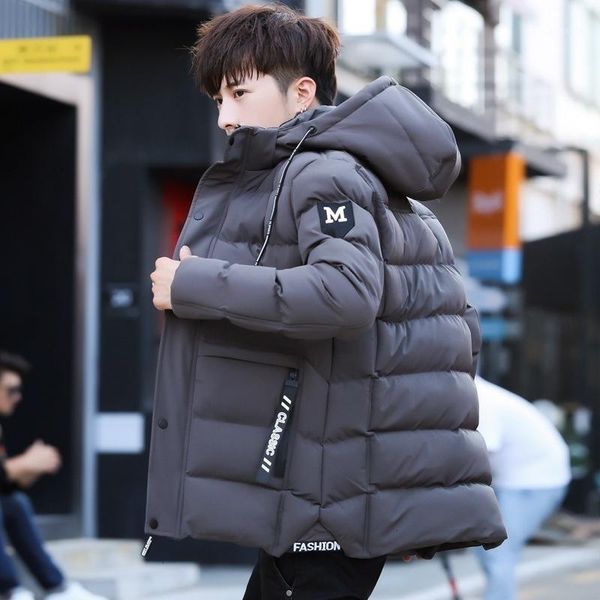 male 2019 winter handsome self-cultivation increase down thickening down cotton-padded jacket long fund loose coat cotton1, Black