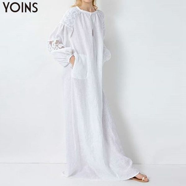 yoins summer long maxi shirt dress women bohemian beach lace stitching dresses casual loose long sleeve party vestidos 5xl t200117, White;black
yoins summer long maxi shirt dress women bohemian beach lace stitching dresses casual loose long sleeve party vestidos 5xl t200117, White;black