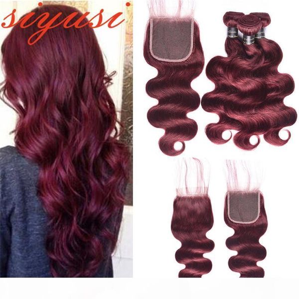 99j burgundy body wave 3 4 bundles with closure brazilian hair weave bundles with closure human hair bundles with closure, Black;brown