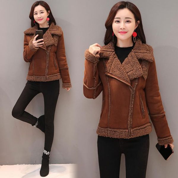 s~4xl plus size women's 2021 autumn new korean lamb outwear plush thicken long-sleeve jacket female abrigos mujer overcoat q368, Black
s~4xl plus size women's 2021 autumn new korean lamb outwear plush thicken long-sleeve jacket female abrigos mujer overcoat q368, Black
