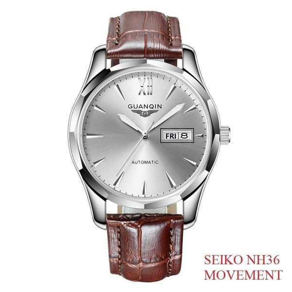 guanqin automatic mechanical men watch tungsten steel luminous watches date calendar japanese movement watch with leather strap t200311, Slivery;brown
guanqin automatic mechanical men watch tungsten steel luminous watches date calendar japanese movement watch with leather strap t200311, Slivery;brown