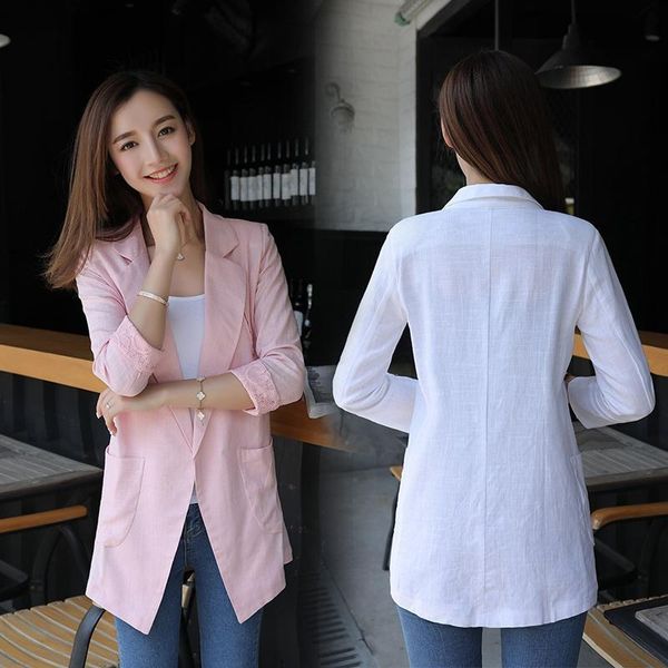 korean style 2020 new cotton linen single lace blaser femme button suit women blazer coat female, White;black
korean style 2020 new cotton linen single lace blaser femme button suit women blazer coat female, White;black