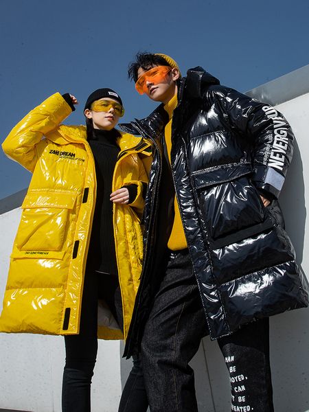 down jacket men's long thick bright winter coat, Black