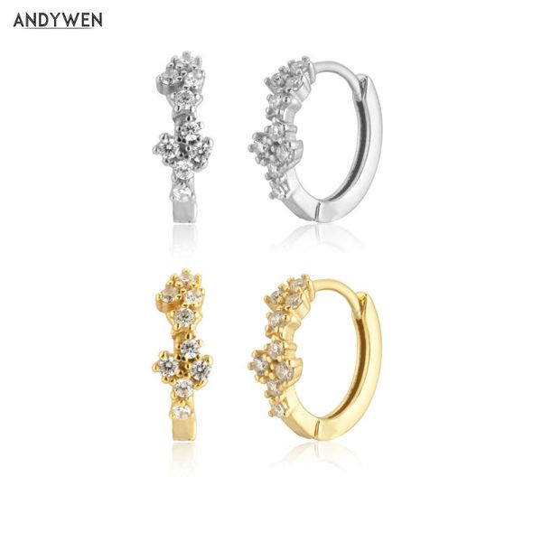 hoop & huggie andywen 100% 925 sterling silver gold clear zircon pave hoops piercing clipsluxury women pendiente jewelry gift wedding, Golden;silver