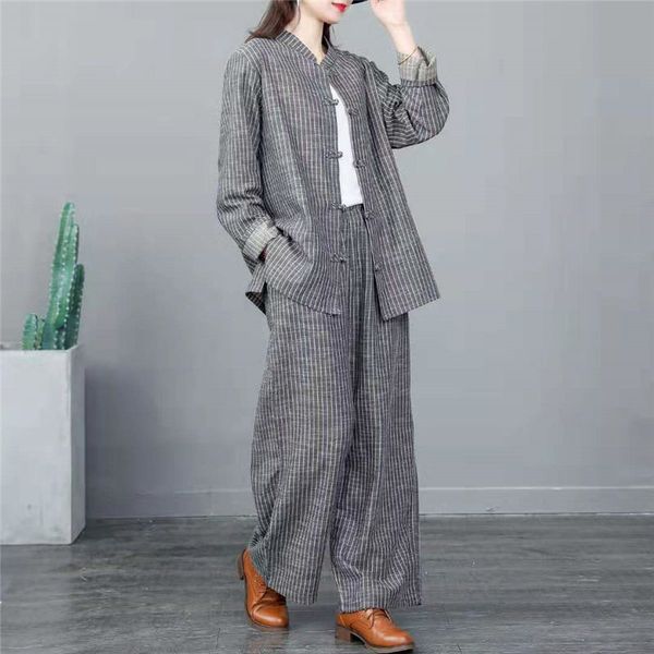 retro suits loose large size stripe stand collar long sleeve jacket + cotton linen trousers women pants 2 piece set f2819 201106, Black;brown
retro suits loose large size stripe stand collar long sleeve jacket + cotton linen trousers women pants 2 piece set f2819 201106, Black;brown