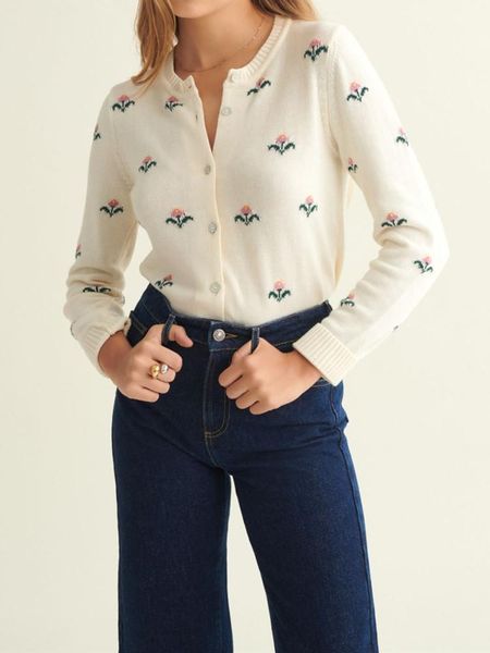 new flowers embellished crochet women knitted cardigan 2020 early autumn single-breasted sweater female knitwear outwear, White
