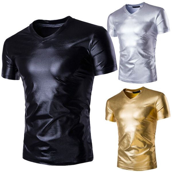 arrival men short sleeve v neck t shirt casual slim fit solid color summer clothing shining tee gold silver black kg-397, White;black
arrival men short sleeve v neck t shirt casual slim fit solid color summer clothing shining tee gold silver black kg-397, White;black