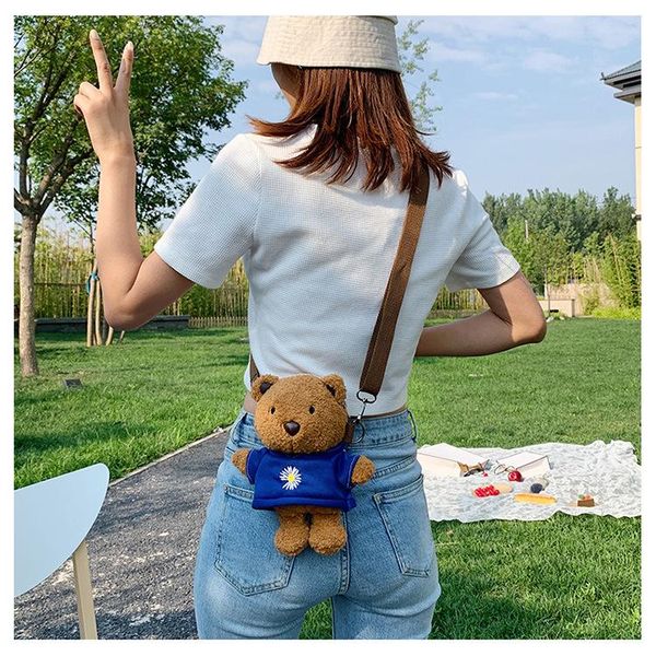 Cute New Style Dress Bear Backpack Stuffed Doll Cartoon Cute Mobile Phone Backpack Plush Bag Gift Girl Kids Toy