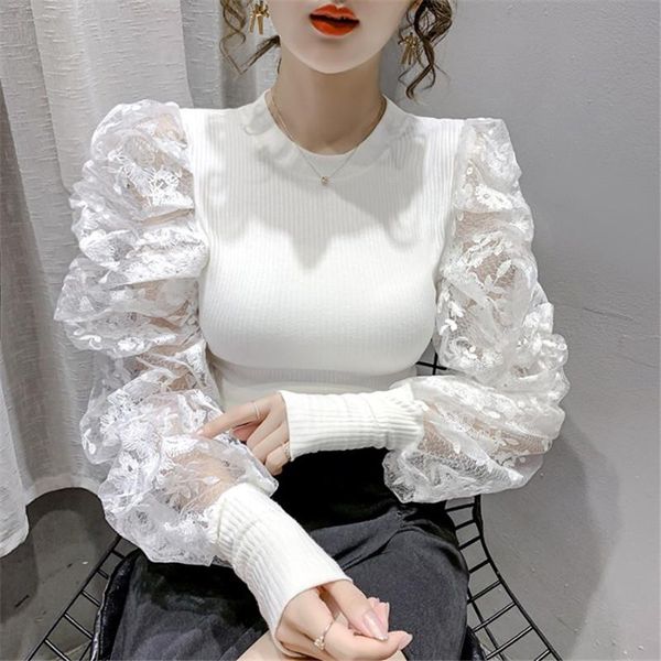 women's blouses & shirts womens and 2021 cotton knitted blouse lace sleeve solid crewneck ladies women blusas feminine, White
women's blouses & shirts womens and 2021 cotton knitted blouse lace sleeve solid crewneck ladies women blusas feminine, White