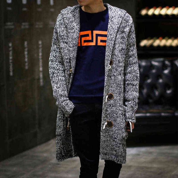 men's cardigan hooded sweaters fashion male long men solid casual knit coat 211221, White;black
men's cardigan hooded sweaters fashion male long men solid casual knit coat 211221, White;black