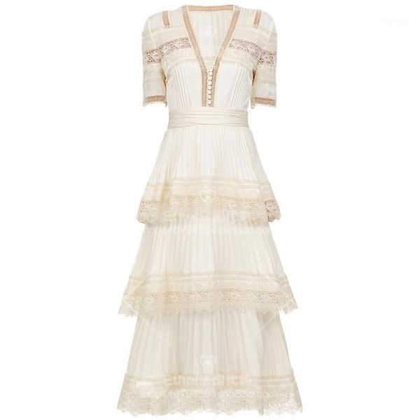 2020 runway women v-neck short sleeve hollow out pleated layer high quatily dress lace patchwork chiffon mid calf dresses1, White
2020 runway women v-neck short sleeve hollow out pleated layer high quatily dress lace patchwork chiffon mid calf dresses1, White