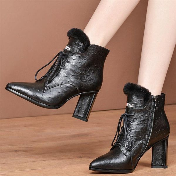 new women genuine leather chunky high heels snow boots fur winter warm pointed toe pumps shoes high lady office shoes1, Black
new women genuine leather chunky high heels snow boots fur winter warm pointed toe pumps shoes high lady office shoes1, Black
