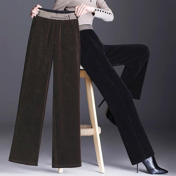 women's pants & capris 2021 autumn winter women corduroy soild color fashion female high waist casual loose elastic wide leg, Black;white 
women's pants & capris 2021 autumn winter women corduroy soild color fashion female high waist casual loose elastic wide leg, Black;white