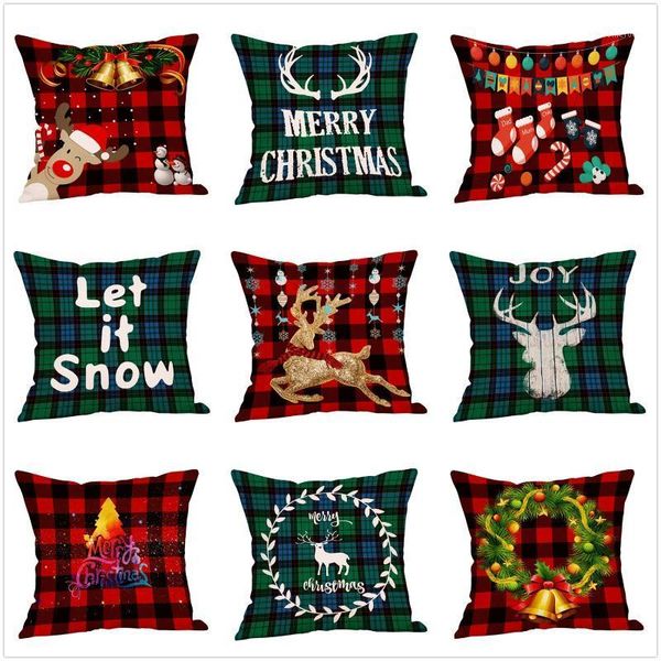 

christmas hug pillowcase checkered linen sofa pillow waist pillow cushion cover cross-border custom christmas hug pillowcase1