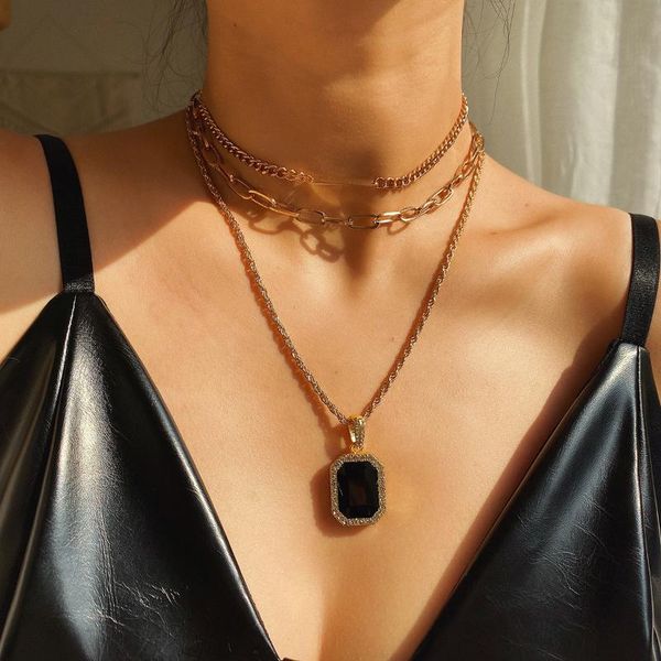 chains fashion punk multilayer luxury black crystal pendant necklace retro twist rope chain choker collar jewelry gift, Silver
chains fashion punk multilayer luxury black crystal pendant necklace retro twist rope chain choker collar jewelry gift, Silver