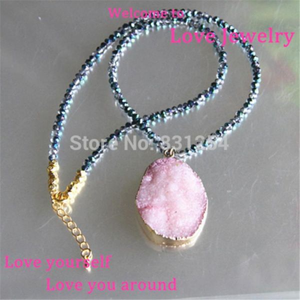 pendant necklaces 1pc natural pink quartz drusy stone necklace with loose beads chain charm druzy women statement jewelry, Silver
pendant necklaces 1pc natural pink quartz drusy stone necklace with loose beads chain charm druzy women statement jewelry, Silver