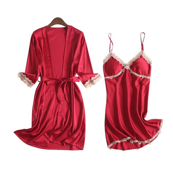 satin 2pcs robe suit women sleepwear kimono gown soft nightwear 2021 new bathrobe casual intimate lingerie home clothes, Black;red
satin 2pcs robe suit women sleepwear kimono gown soft nightwear 2021 new bathrobe casual intimate lingerie home clothes, Black;red