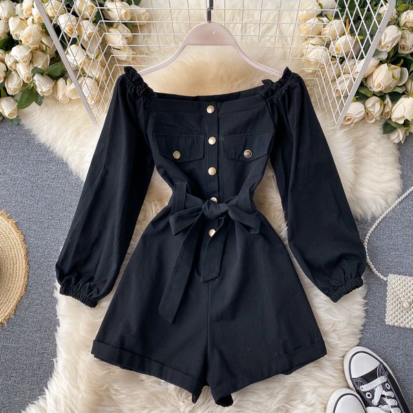 2021 new retro female singing short fall fancy word puff shoulder style fashion streetwear overalls cyy1, Black;white
2021 new retro female singing short fall fancy word puff shoulder style fashion streetwear overalls cyy1, Black;white