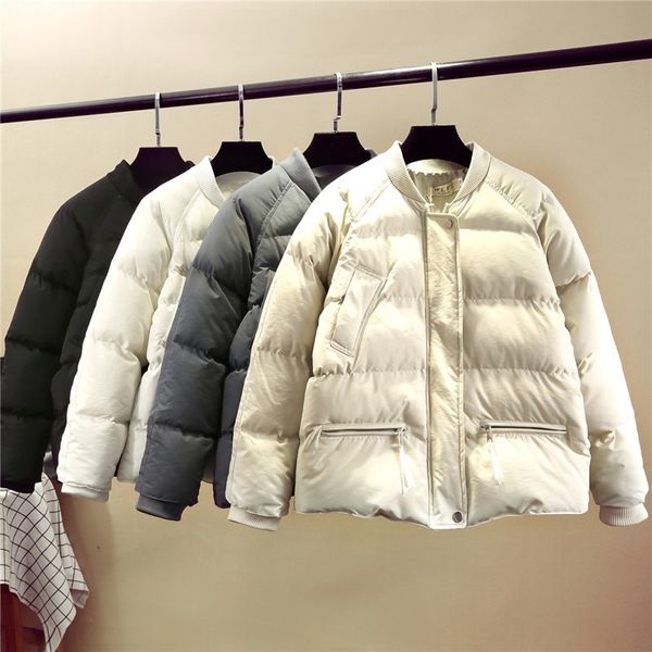korean style winter down jacket for women loose thick stand collar parkas female plus size solid baseball coats ladies y201026, Black
korean style winter down jacket for women loose thick stand collar parkas female plus size solid baseball coats ladies y201026, Black