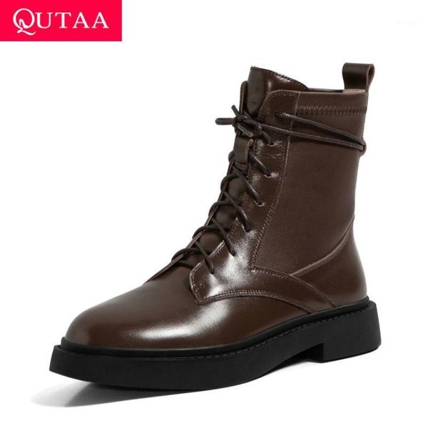 qutaa 2021 round toe lace up casual ankle boots square heel autumn winter women shoes quality cow leather short boots size 34-411, Black
qutaa 2021 round toe lace up casual ankle boots square heel autumn winter women shoes quality cow leather short boots size 34-411, Black