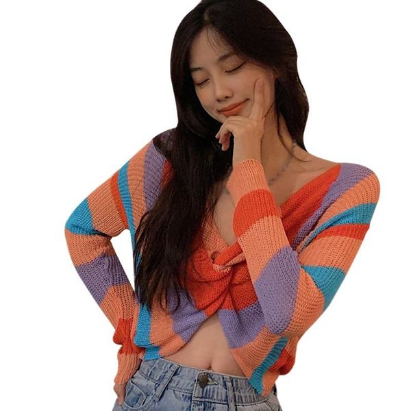 v-neck cross rainbow color pullover sweaters loose korean style ladies sweet autumn jumpers pull, White;black
v-neck cross rainbow color pullover sweaters loose korean style ladies sweet autumn jumpers pull, White;black