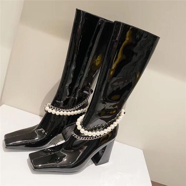 ins pearl boots женщина над коленом обувь женщина площади toe botas mujer лакированные zapatos de mujer chain каблуки странная стиль, Black
ins pearl boots женщина над коленом обувь женщина площади toe botas mujer лакированные zapatos de mujer chain каблуки странная стиль, Black