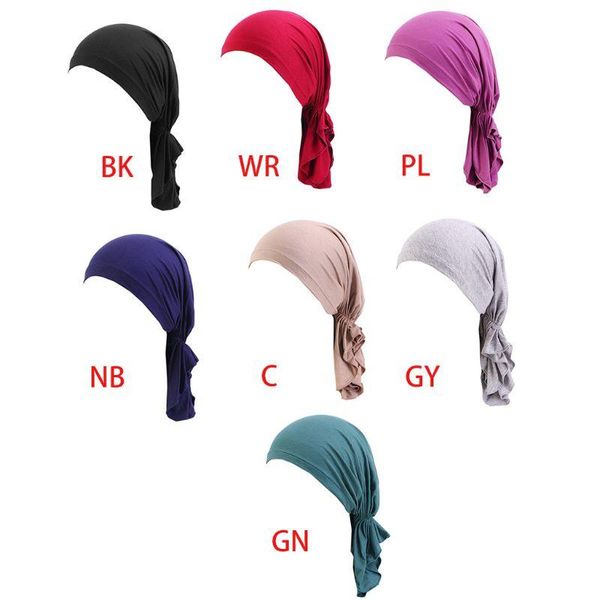 women muslim turban cap solid color pre-tied chemo headscarf hair loss cover cancer beanie hat slip-on elastic head wrap hat, Blue;gray
women muslim turban cap solid color pre-tied chemo headscarf hair loss cover cancer beanie hat slip-on elastic head wrap hat, Blue;gray