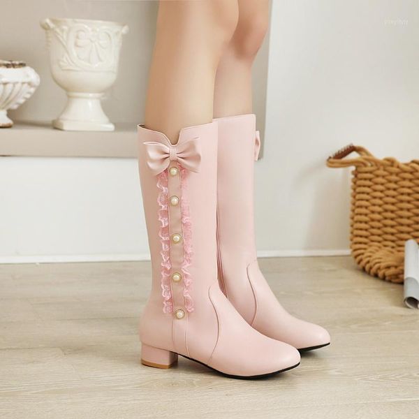 boots white pink wedding shoes women long knee length lace low heel girl student's mid boot1, Black
boots white pink wedding shoes women long knee length lace low heel girl student's mid boot1, Black