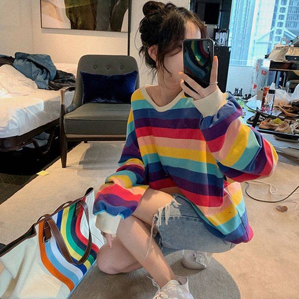 2020 autumn thin women's rainbow striped long sleeve coat sweatersweater sweater loose lazy wind internet red same coat xez2w, Black
2020 autumn thin women's rainbow striped long sleeve coat sweatersweater sweater loose lazy wind internet red same coat xez2w, Black