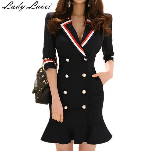 woman blazer formal dress for work autumn double-breasted ruffles three quarter sleeve navy blue bodycon mermaid mini dresses, Black;gray
woman blazer formal dress for work autumn double-breasted ruffles three quarter sleeve navy blue bodycon mermaid mini dresses, Black;gray