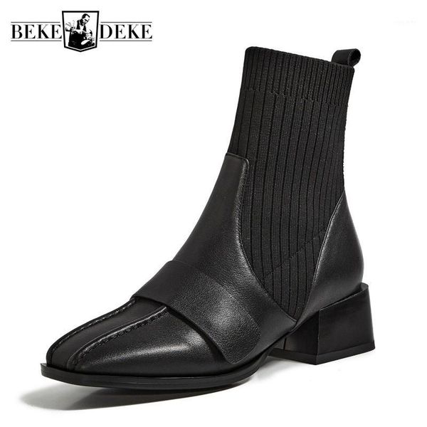 vintage square toe thick heel boots women england style patchwork socks boots 100% genuine leather slip-on black ankle shoes1
vintage square toe thick heel boots women england style patchwork socks boots 100% genuine leather slip-on black ankle shoes1