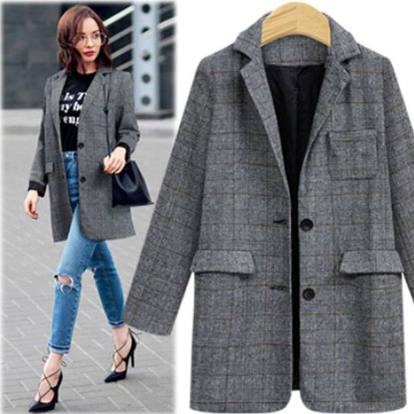 women's jackets 2021 autumn winter women loose european style ladies outerwear vintage plaid basic coats casual brand suit coat, Black;brown
women's jackets 2021 autumn winter women loose european style ladies outerwear vintage plaid basic coats casual brand suit coat, Black;brown