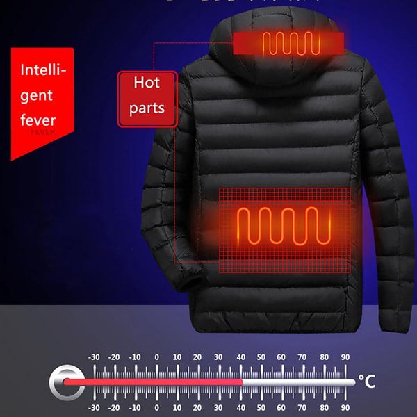 men winter warm usb heating jackets coats smart thermostat solid hooded heated parkas waterproof outdoor warm jackets, Black
men winter warm usb heating jackets coats smart thermostat solid hooded heated parkas waterproof outdoor warm jackets, Black
