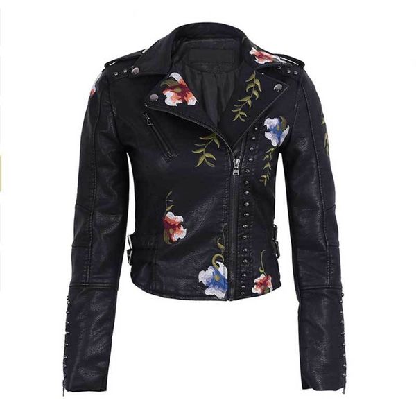 2021 new spring autumn flowers embroidery leather jacket women turn-down collar rivet black biker coats clothes 2l0z
2021 new spring autumn flowers embroidery leather jacket women turn-down collar rivet black biker coats clothes 2l0z
