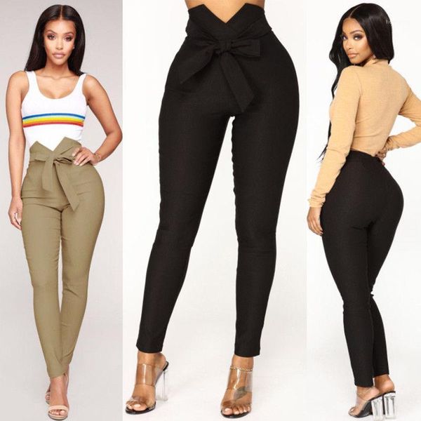 women slim high waist skinny pants belted legging long pencil trousers women's capris1, Black;white
women slim high waist skinny pants belted legging long pencil trousers women's capris1, Black;white