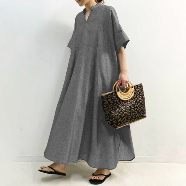 2021 new simple a line women dress korean japan summer half sleeve loose style long maxi dresses robe femme vestiods work 90uj, Black;gray
2021 new simple a line women dress korean japan summer half sleeve loose style long maxi dresses robe femme vestiods work 90uj, Black;gray