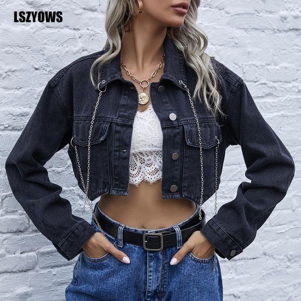 women's jackets backless chains short denim jacket women spring long sleeve cropped jean vintage casual black coat streetwear1, Black;brown
women's jackets backless chains short denim jacket women spring long sleeve cropped jean vintage casual black coat streetwear1, Black;brown