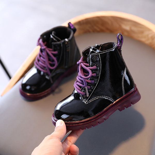 winter autumn kids boots patent leather lace up ankle boot black platform child girls shoes boys booties purple shoelace
winter autumn kids boots patent leather lace up ankle boot black platform child girls shoes boys booties purple shoelace