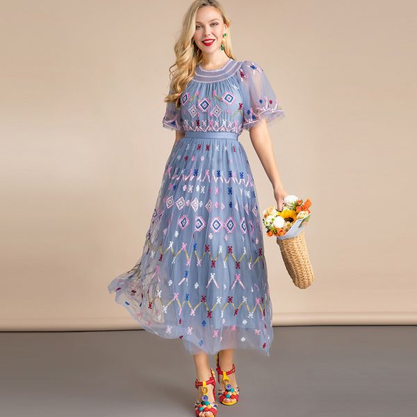 summer runway fashion vintage party dress women's short sleeve retro black mesh embroidery elegant midi dress, White;black
summer runway fashion vintage party dress women's short sleeve retro black mesh embroidery elegant midi dress, White;black
