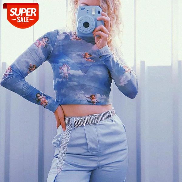 women high neck long sleeve tee shirt mesh patchwork angel print fashion female tees shirt autumn #jm5y, White
women high neck long sleeve tee shirt mesh patchwork angel print fashion female tees shirt autumn #jm5y, White