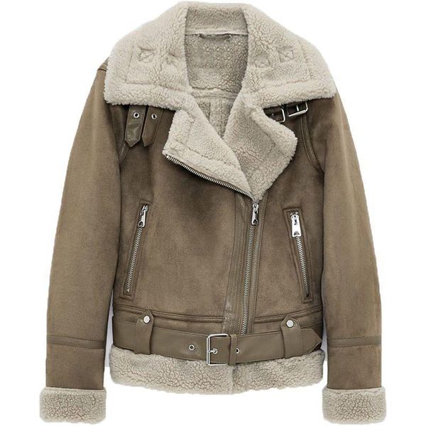 women's wool & blends 2021 autumn winter wear thick warm vintage suede lamb casual loose versatile faux leather jacket, Black
women's wool & blends 2021 autumn winter wear thick warm vintage suede lamb casual loose versatile faux leather jacket, Black