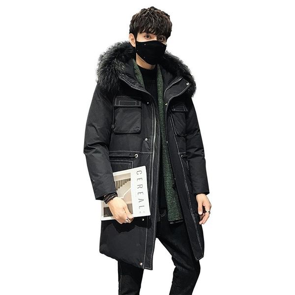 men's down & parkas 2021 winter hooded jacket mid-length big raccoon fur collar warm loose white duck overalls, Black
men's down & parkas 2021 winter hooded jacket mid-length big raccoon fur collar warm loose white duck overalls, Black