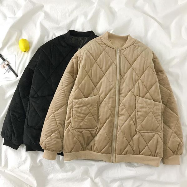 autumn winter women's parkas casual black/khaki plaid outerwear female long sleeve double pockets loose warm coat fashion 2020
autumn winter women's parkas casual black/khaki plaid outerwear female long sleeve double pockets loose warm coat fashion 2020