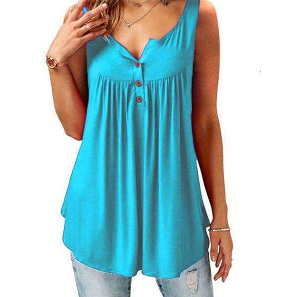 2020 new women's fashion all match loose casual round neck sleeveless button summer solid color pleated t shirt, White
2020 new women's fashion all match loose casual round neck sleeveless button summer solid color pleated t shirt, White
